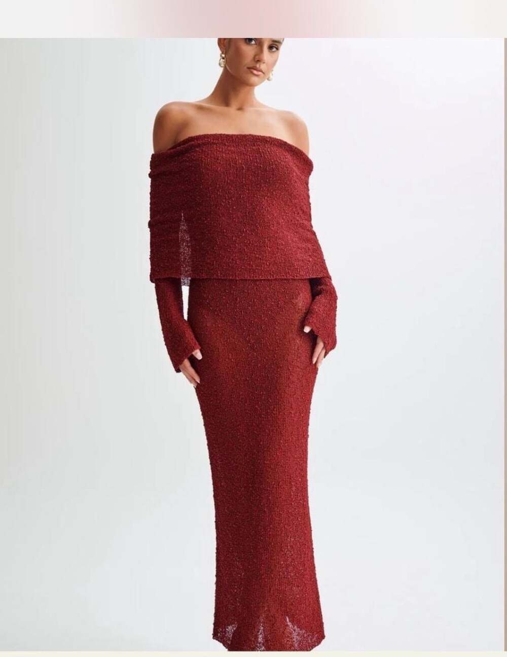 Marisol Off Shoulder Boucle Maxi Dress - Plum